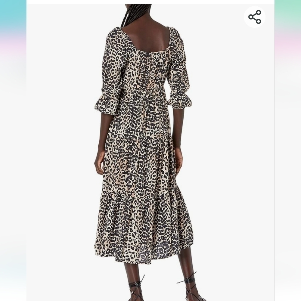 NWT The Drop Women's Keyla Puff-Sleeve Square-Neck Tiered Midi Dress Small - Picture 3 of 9